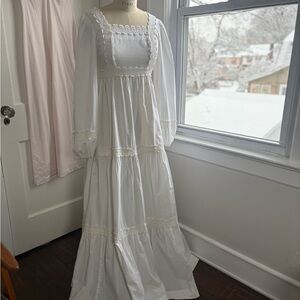 Vintage 70s White Lace Prairie Maxi Dress